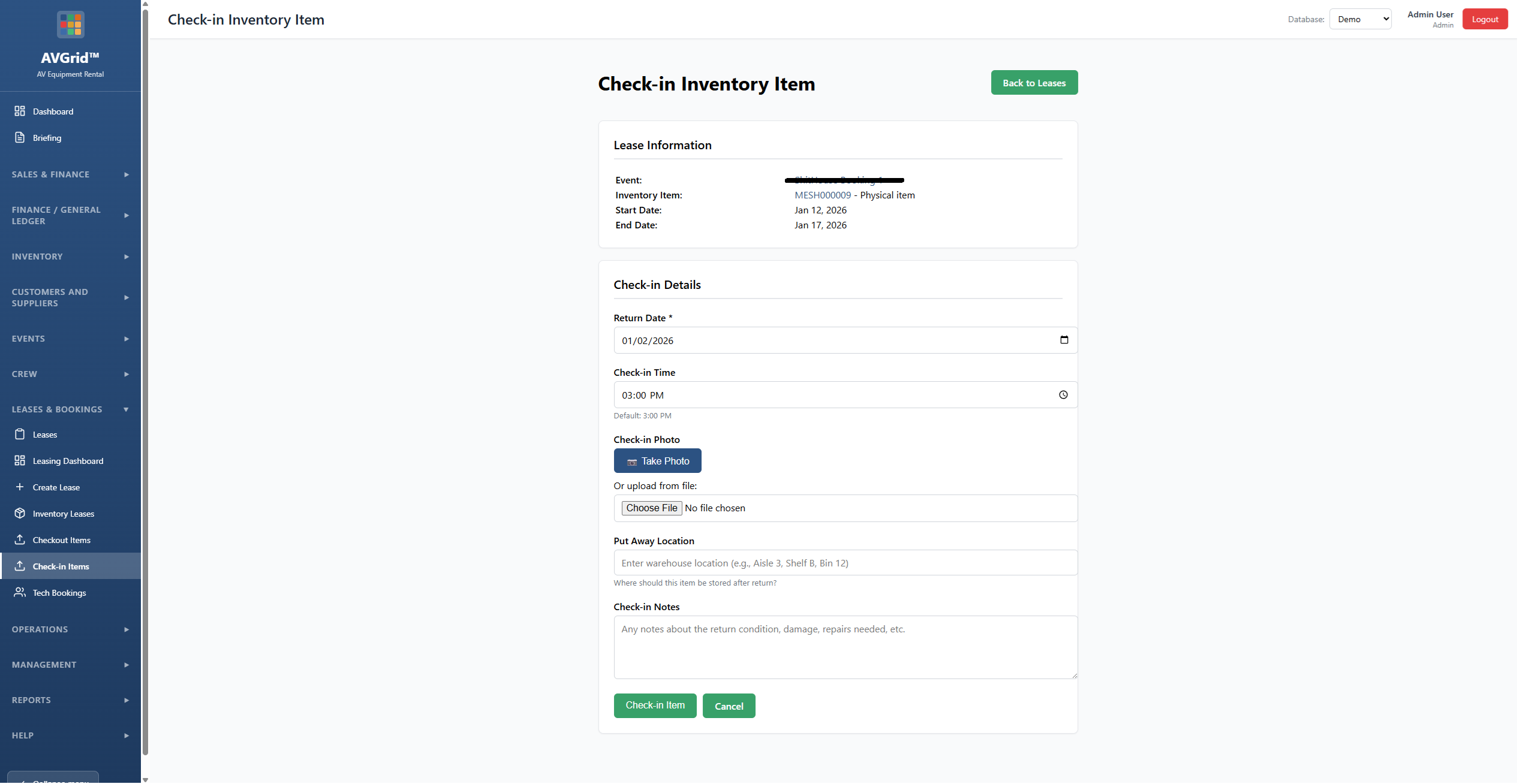 AVGrid checkout – equipment checkout and return