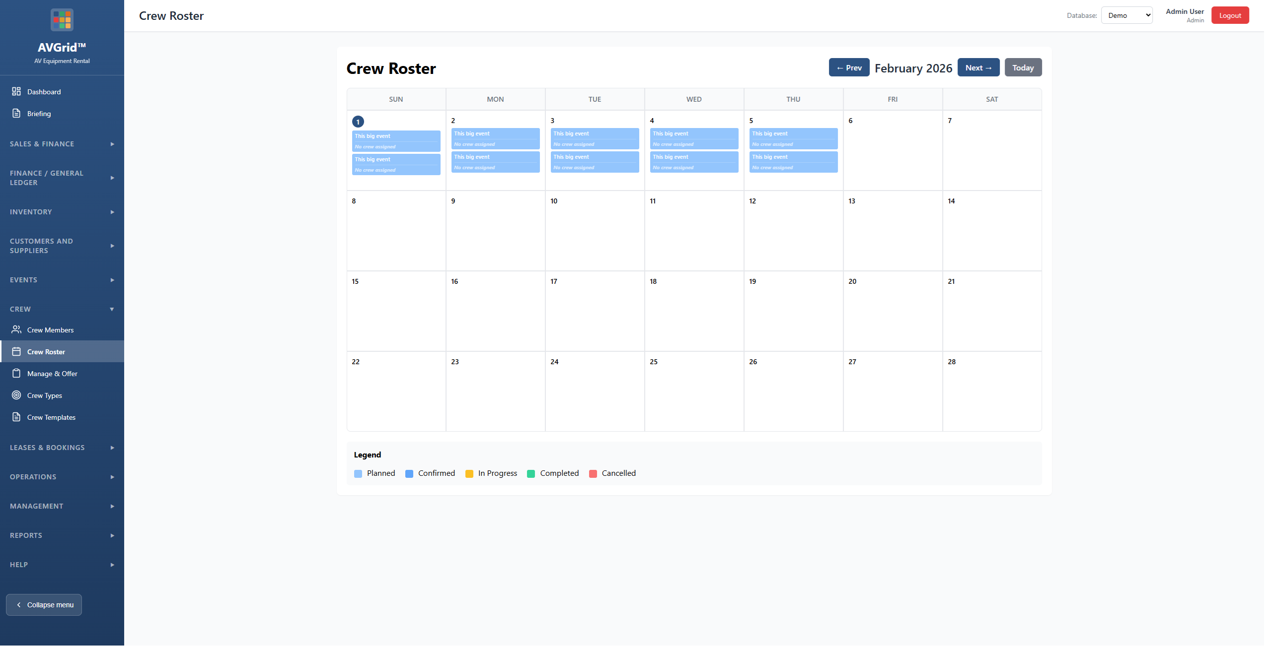 AVGrid crew roster – crew scheduling and event crew management
