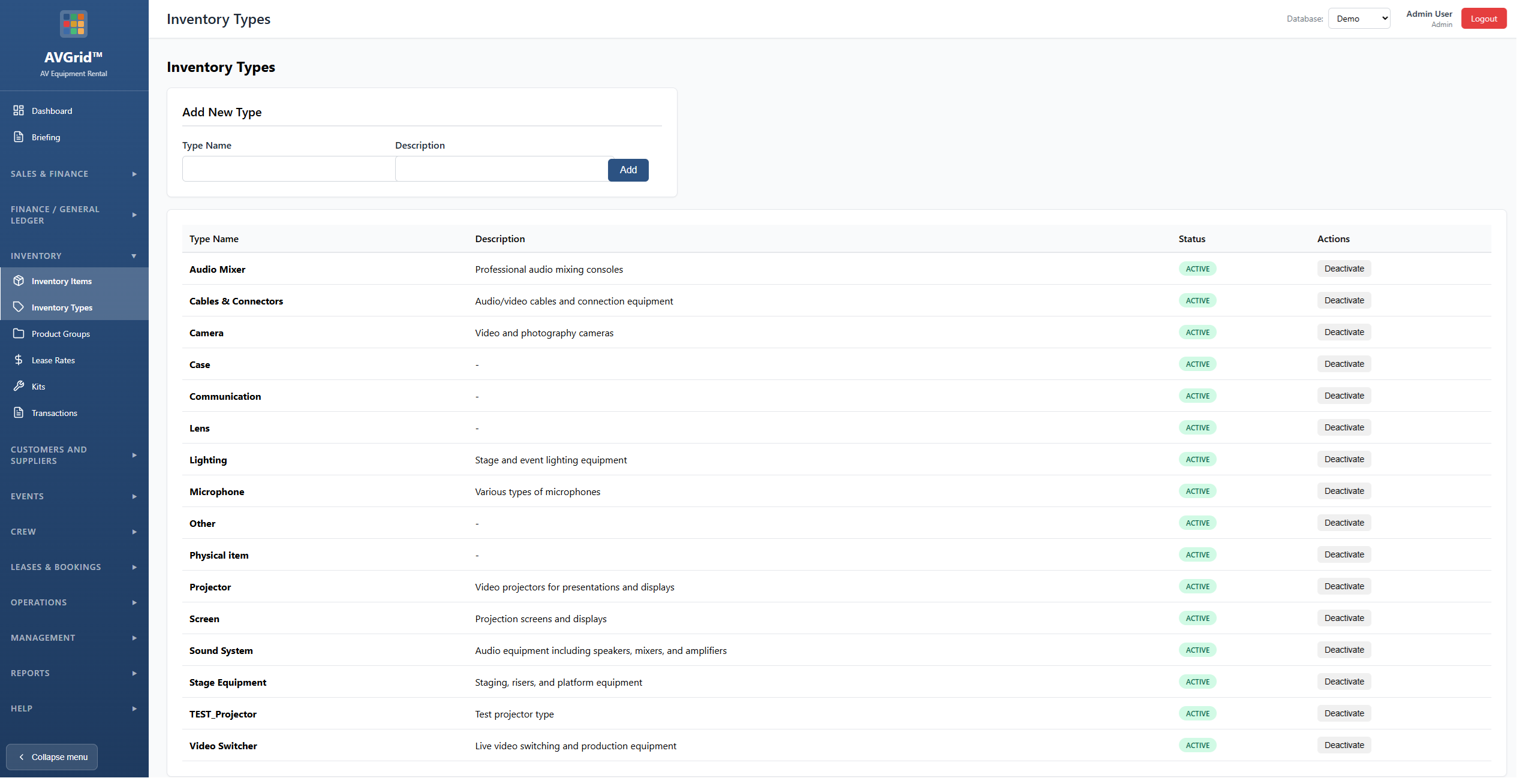 AVGrid inventory types – equipment categories