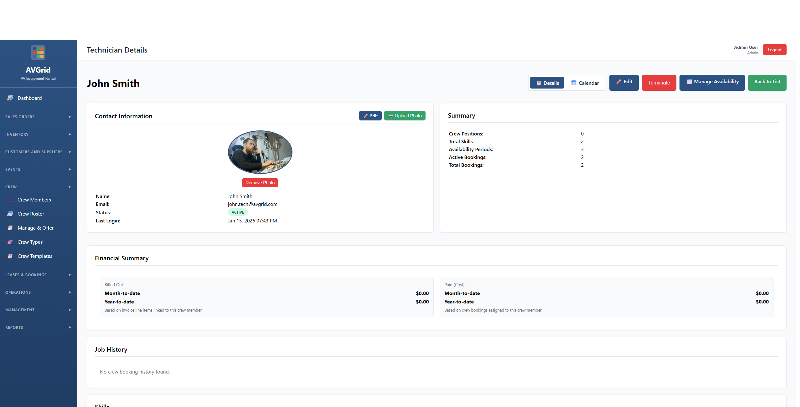 AVGrid tech view – crew and technician management
